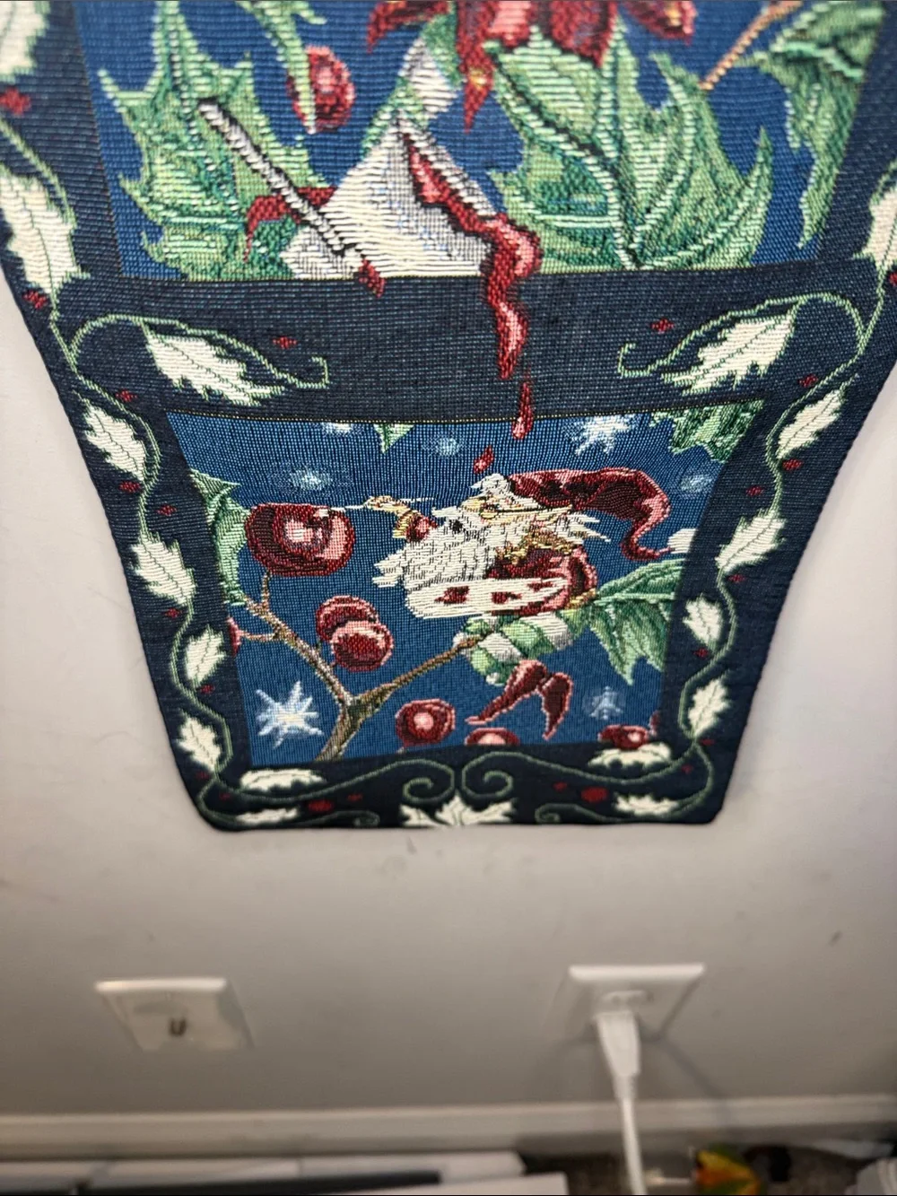 Holiday Elf Tapestry Runner - Navy and Red Christmas Decor 8x41